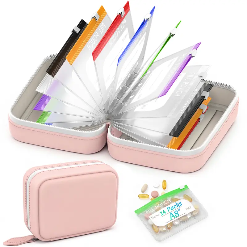 A8 Waterproof Pill Pouch Set, Large Weekly Pill Organizer with 14 Color-Coded Medicine Pouches, Reusable Travel Medicine Organizer, Zippered Pill Storage for Fish Oils, Vitamins, dealsforyou, summerwins