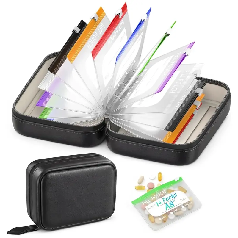 A8 Waterproof Pill Pouch Set, Large Weekly Pill Organizer with 14 Color-Coded Medicine Pouches, Reusable Travel Medicine Organizer, Zippered Pill Storage for Fish Oils, Vitamins, dealsforyou, summerwins