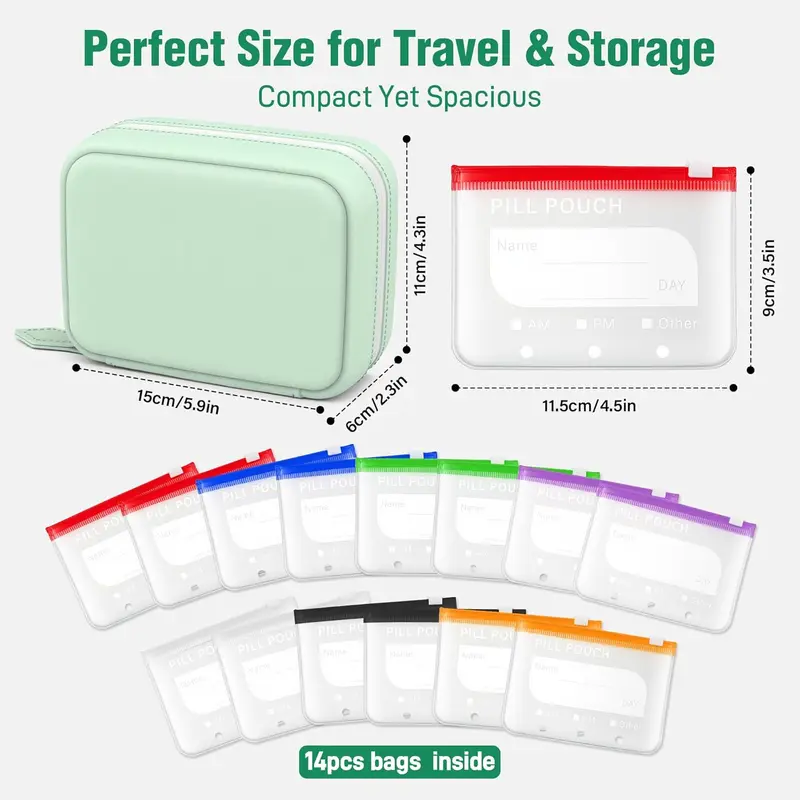 A8 Waterproof Pill Pouch Set, Large Weekly Pill Organizer with 14 Color-Coded Medicine Pouches, Reusable Travel Medicine Organizer, Zippered Pill Storage for Fish Oils, Vitamins, dealsforyou, summerwins